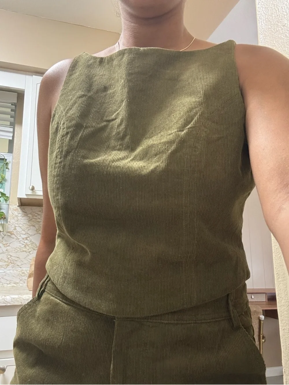 Wayf Olive Green Top & Wide Leg Pants Set - Picture 2 of 4